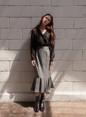 Mid-Length Linen Skirt with Flared Hemline and Tailored Waistband for Chic Feminine Silhouette