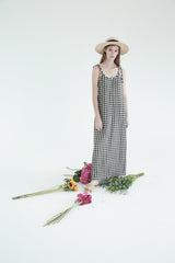 Gathered High-Neck Linen Mini Dress with Puff Sleeves and Waist Tie