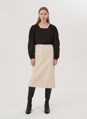 Women's Linen Midi Skirt – High-Waisted Tailored Linen Skirt with Back Vent and Belt Loops