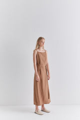 Sleeveless Linen Midi Dress with Adjustable Waist Tie and Back Slit for Effortless Summer Style