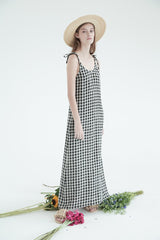 Gathered High-Neck Linen Mini Dress with Puff Sleeves and Waist Tie