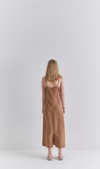 Sleeveless Linen Midi Dress with Adjustable Waist Tie and Back Slit for Effortless Summer Style