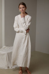 Long Sleeve Linen Maxi Dress with Waist Belt and Back Button Detail for Timeless Elegance