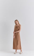 Sleeveless Linen Midi Dress with Adjustable Waist Tie and Back Slit for Effortless Summer Style