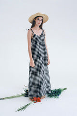 Gathered High-Neck Linen Mini Dress with Puff Sleeves and Waist Tie