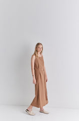 Sleeveless Linen Midi Dress with Adjustable Waist Tie and Back Slit for Effortless Summer Style