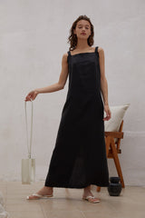 Sleeveless Linen Maxi Dress with Wide Straps and Side Slit for Elevated Summer Styling