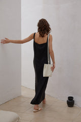 Sleeveless Linen Maxi Dress with Wide Straps and Side Slit for Elevated Summer Styling