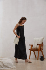 Sleeveless Linen Maxi Dress with Wide Straps and Side Slit for Elevated Summer Styling
