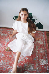 Short-Sleeve Linen Midi Dress With Waist Tie and Open Back Bow Detail