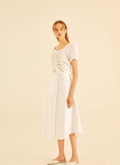 A-Line High Waist Linen Skirt With Clean Seam Detail And Midi Length For Timeless Elegance