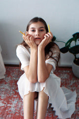 Short-Sleeve Linen Midi Dress With Waist Tie and Open Back Bow Detail