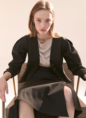 A-Line Linen Midi Skirt with Side Button Detail and Overlapping Front Panel