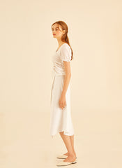 A-Line High Waist Linen Skirt With Clean Seam Detail And Midi Length For Timeless Elegance