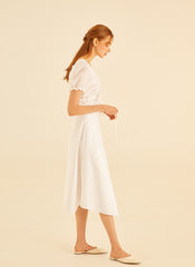 A-Line High Waist Linen Skirt With Clean Seam Detail And Midi Length For Timeless Elegance