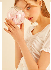 Short Sleeve Ruched Front Linen Blouse With Sweetheart Neckline And Drawstring Detail