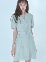 Short-Sleeve Double-Breasted Linen Dress With Tailored Fit And Waist Belt Detail
