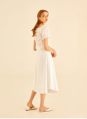 A-Line High Waist Linen Skirt With Clean Seam Detail And Midi Length For Timeless Elegance