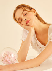 Short Sleeve Ruched Front Linen Blouse With Sweetheart Neckline And Drawstring Detail