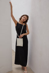 Sleeveless Linen Maxi Dress with Wide Straps and Side Slit for Elevated Summer Styling