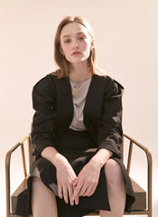 A-Line Linen Midi Skirt with Side Button Detail and Overlapping Front Panel