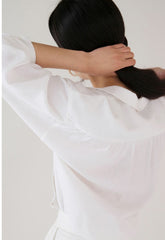 Women's Linen Wrap Blouse – Long Sleeve Relaxed-Fit Linen Shirt with Collar and Overlap Front