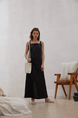 Sleeveless Linen Maxi Dress with Wide Straps and Side Slit for Elevated Summer Styling
