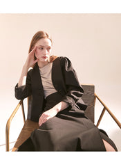 A-Line Linen Midi Skirt with Side Button Detail and Overlapping Front Panel