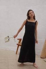Sleeveless Linen Maxi Dress with Wide Straps and Side Slit for Elevated Summer Styling