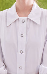 Button-Front Linen Shirt Dress With Puff Sleeves And Structured A-Line Silhouette