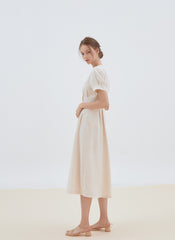 Short Sleeve Button-Front Midi Dress Made from Premium Linen with Flattering Tailored Fit