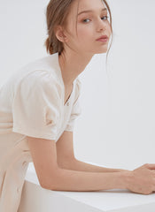 Short Sleeve Button-Front Midi Dress Made from Premium Linen with Flattering Tailored Fit