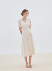 Short Sleeve Button-Front Midi Dress Made from Premium Linen with Flattering Tailored Fit