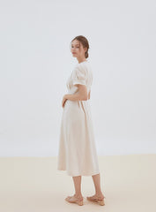 Short Sleeve Button-Front Midi Dress Made from Premium Linen with Flattering Tailored Fit