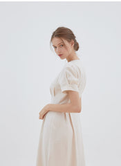 Short Sleeve Button-Front Midi Dress Made from Premium Linen with Flattering Tailored Fit