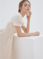 Short Sleeve Button-Front Midi Dress Made from Premium Linen with Flattering Tailored Fit