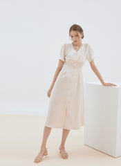 Short Sleeve Button-Front Midi Dress Made from Premium Linen with Flattering Tailored Fit