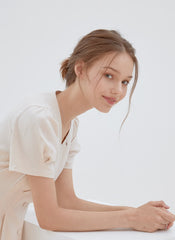 Short Sleeve Button-Front Midi Dress Made from Premium Linen with Flattering Tailored Fit