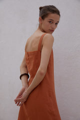 Sleeveless Linen Maxi Dress with Square Neckline and Back Slit for Warm Weather Styling