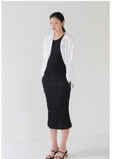 Sleeveless Crinkled Linen Midi Dress with Relaxed Fit and Side Pockets for Everyday Elegance