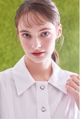 Button-Front Linen Shirt Dress With Puff Sleeves And Structured A-Line Silhouette