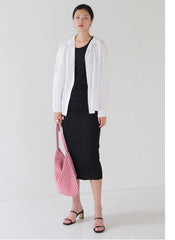 Sleeveless Crinkled Linen Midi Dress with Relaxed Fit and Side Pockets for Everyday Elegance