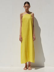 Sleeveless Linen Maxi Dress with Adjustable Shoulder Ties and Relaxed Straight Silhouette