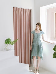 Flared Midi Linen Dress with Pleated Skirt and Cap Sleeves for Elegant Summer Outfits