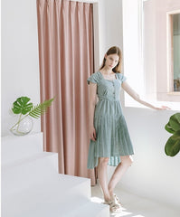 Flared Midi Linen Dress with Pleated Skirt and Cap Sleeves for Elegant Summer Outfits