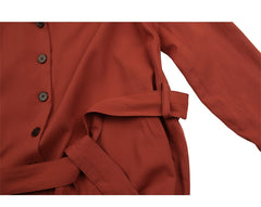 Women's Linen Button-Down Midi Dress with Lapel Collar and Waist Tie for Effortless Elegance