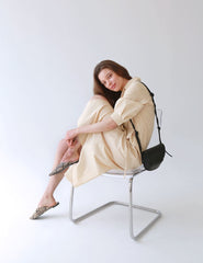 Button-Front Midi Linen Dress with Shirt Collar and Utility Pockets