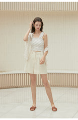 High-Waisted Linen Shorts with Pleated Front and Tailored Belt Loops