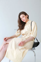 Button-Front Midi Linen Dress with Shirt Collar and Utility Pockets