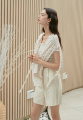 Smocked Linen Blouse with Ruffle Straps and Lightweight Shirt – Chic Summer Layering Set
